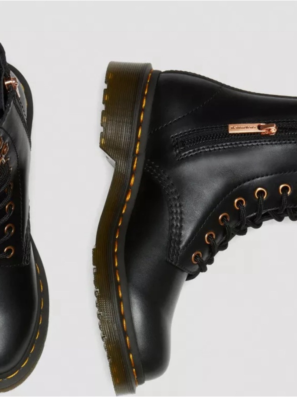 Dr. Martens Black Leather Pascal Combat boots with rose gold hardware - Picture 8 of 10